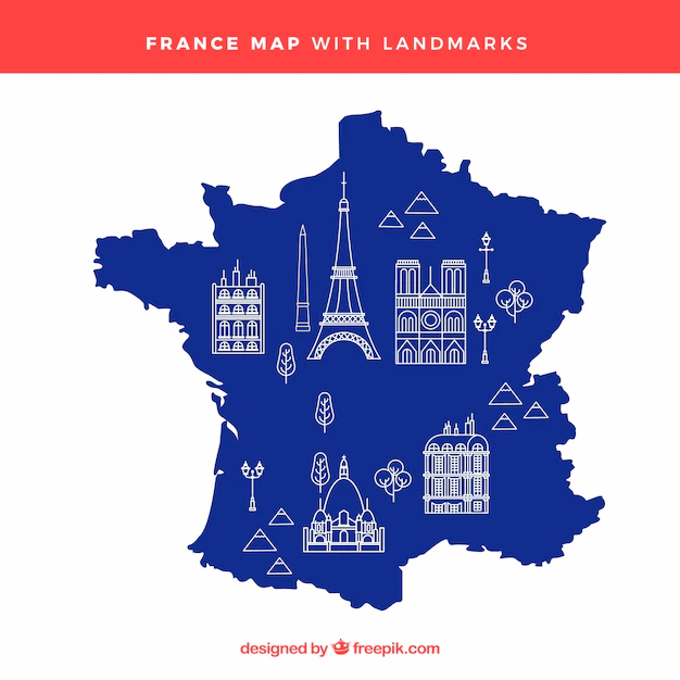 Free Vector | Map of france with landmarks