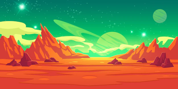 Free Vector | Mars landscape, alien planet, martian background