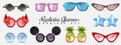 Free Vector | Masquerade glasses diamond  star cat eye shaped. funny sunglasses realistic set transparent