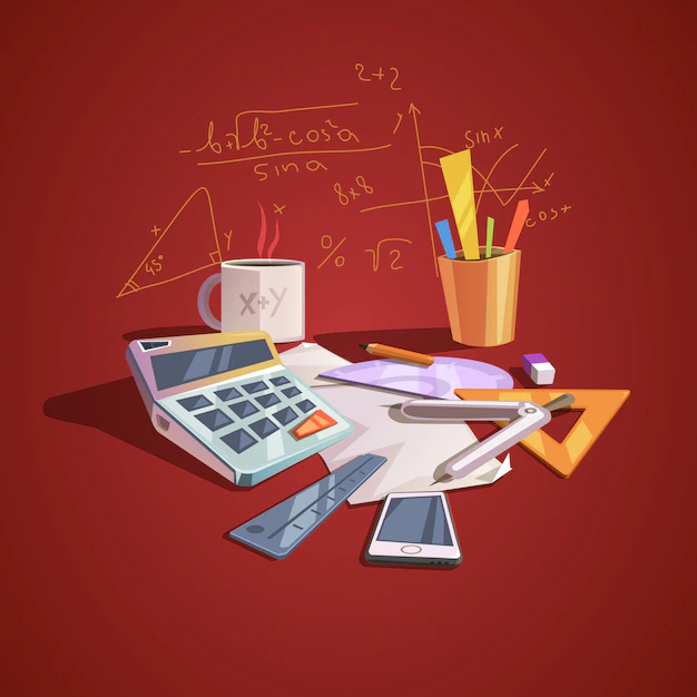 Free Vector | Math science concept with school lesson items in retro cartoon style