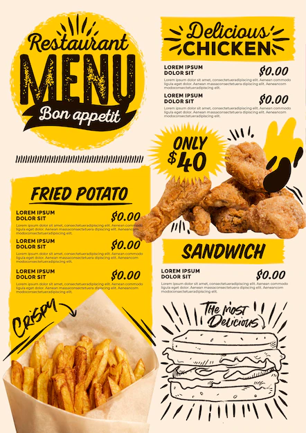 Free Vector | Meat and chips digital vertical restaurant menu