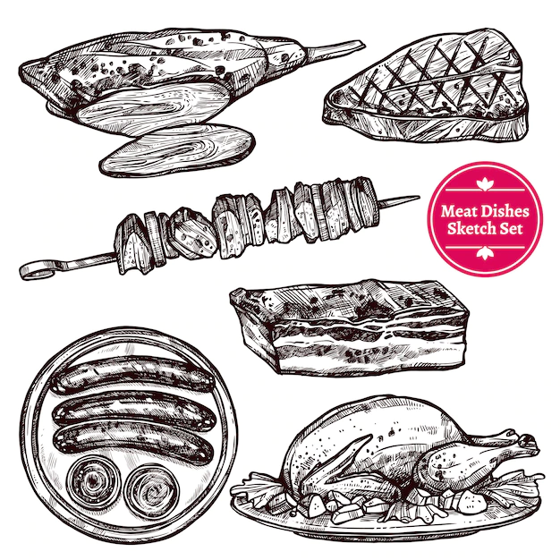 Free Vector | Meat dishes set