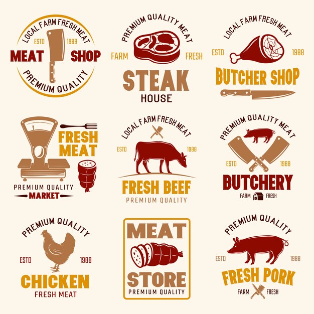 Free Vector | Meat store retro style emblems