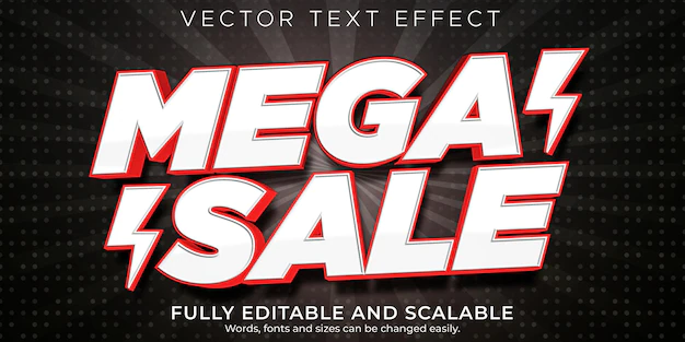 Free Vector | Mega sale text effect editable shopping and offer text style