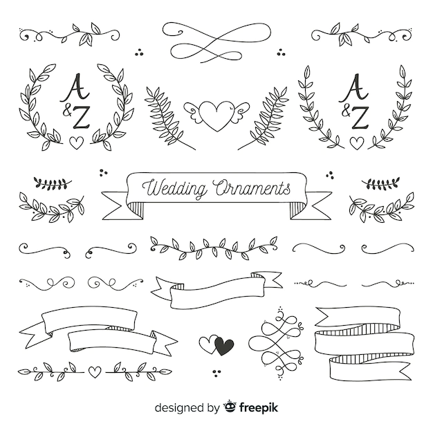 Free Vector | Minimalist hand drawn wedding ornament set