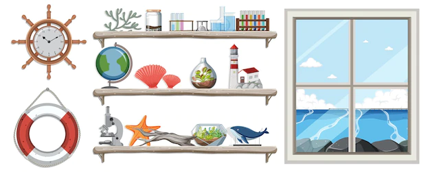 Free Vector | Miscellaneous objects on wall shelves