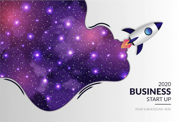 Free Vector | Modern business start up with realistic rocket and galaxy background
