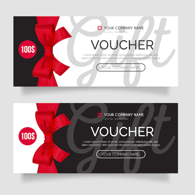 Free Vector | Modern gift voucher set with realistic red ribbon