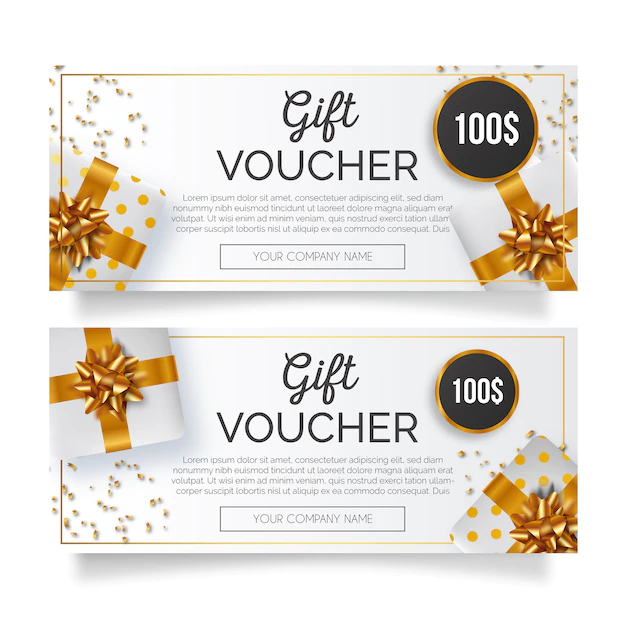 Free Vector | Modern gift voucher with realistic golden gifts