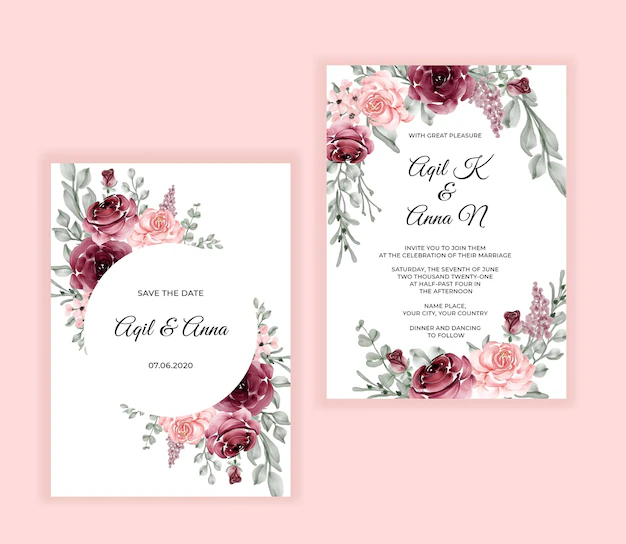 Free Vector | Modern wedding invitation card with beautiful flowers