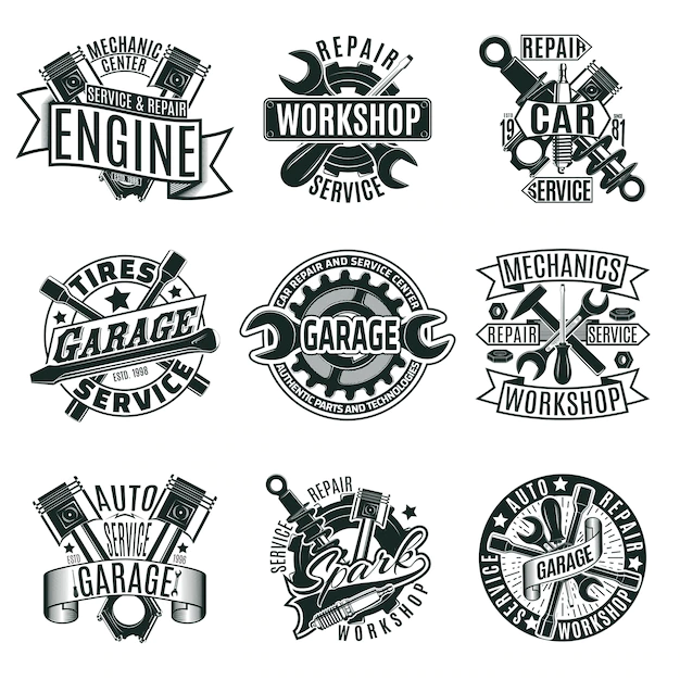Free Vector | Monochrome car repair service logos set
