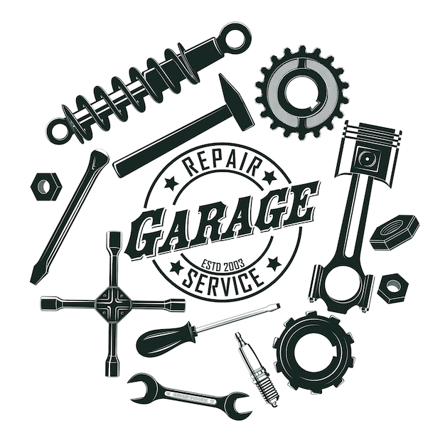 Free Vector | Monochrome vintage garage tools round concept