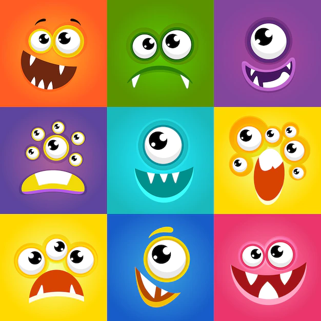 Free Vector | Monster expressions. funny cartoon monster faces vector. emotion monster flat illustration