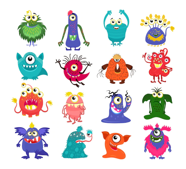 Free Vector | Monsters. set of cartoon cute character isolated on white background