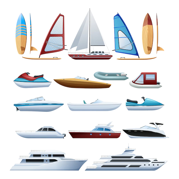 Free Vector | Motor boats catamaran windsurfer