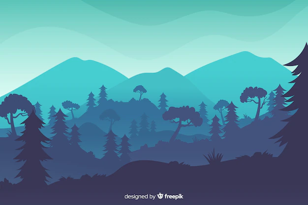 Free Vector | Mountains landscape with tropical forest in night
