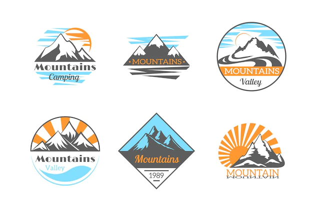 Free Vector | Mountains  logo set. mountain rock outdoor camping. climbing, hiking travel and adventure badge