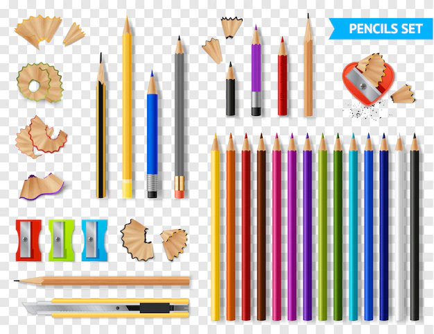 Free Vector | Multicolored sharpened pencils transparent set