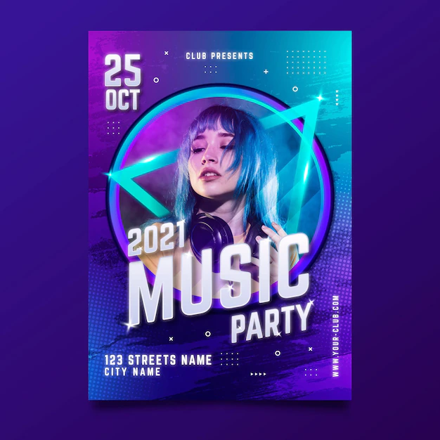 Free Vector | Music event poster with photo for 2021