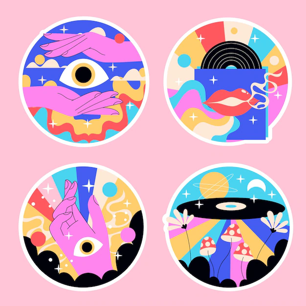 Free Vector | Naive psychedelic stickers colorful illustration