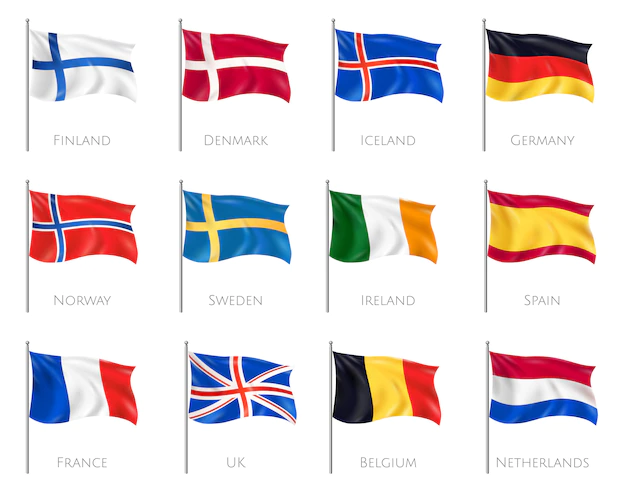 Free Vector | National flags set with finland and denmark realistic isolated