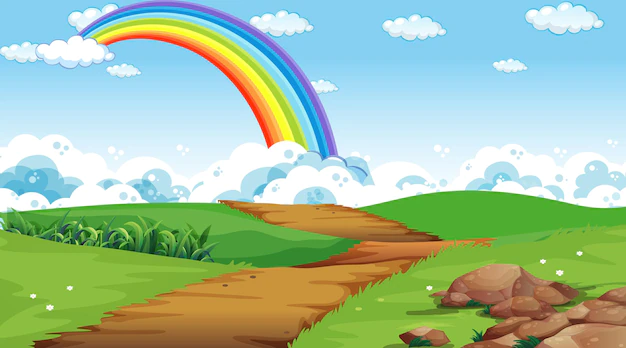 Free Vector | Nature park scene background with rainbow in the sky