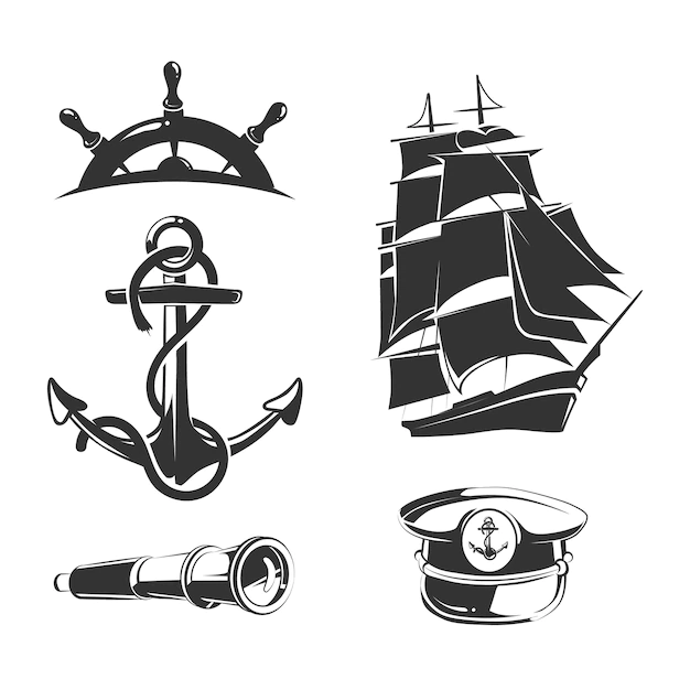 Free Vector | Nautical elements for vintage labels. anchor label, nautical badge, ship nautical, nautical insignia boat illustration