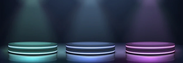 Free Vector | Neon podiums glowing in darkness realistic vector