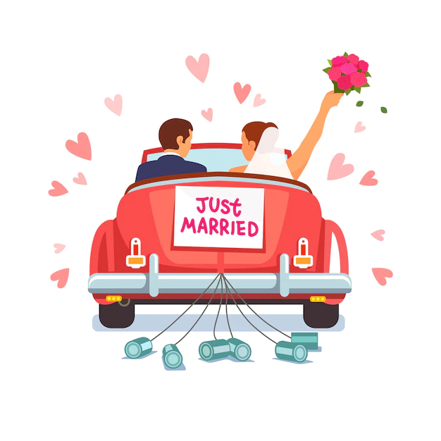 Free Vector | Newlywed couple is driving car for their honeymoon