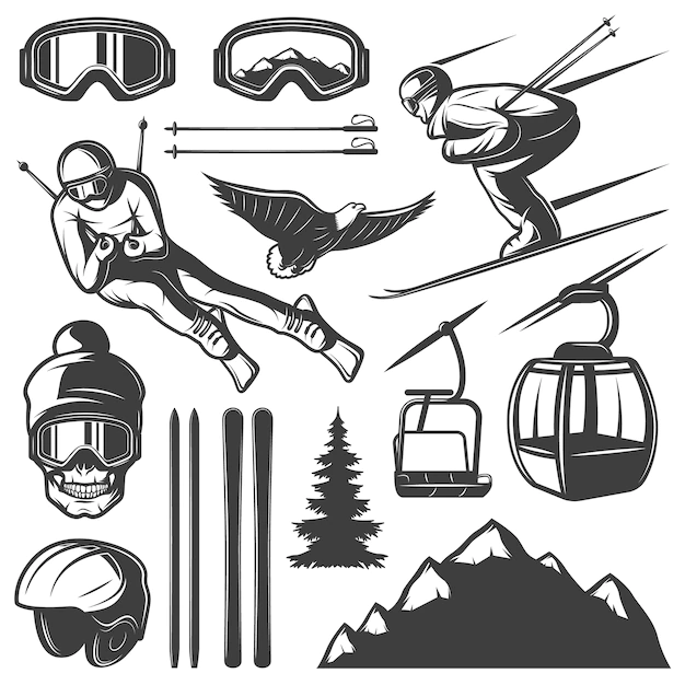 Free Vector | Nordic skiing elements set