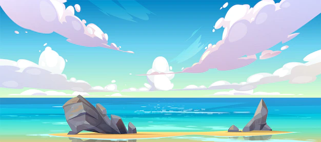 Free Vector | Ocean or sea beach nature tranquil landscape.