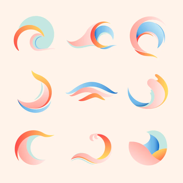 Free Vector | Ocean wave sticker, aesthetic water clipart, pastel logo element for business vector set
