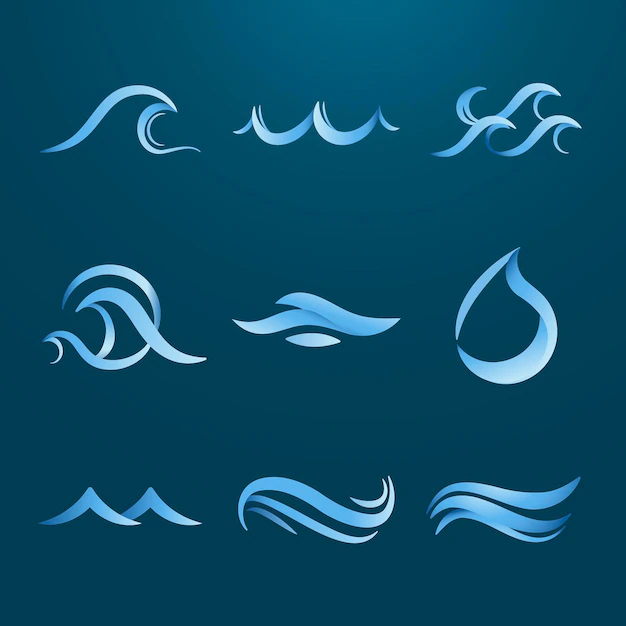 Free Vector | Ocean wave sticker, animated water clipart, blue logo element for business vector set