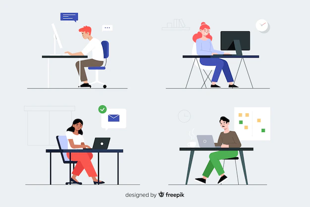 Free Vector | Office workers sitting at desks set