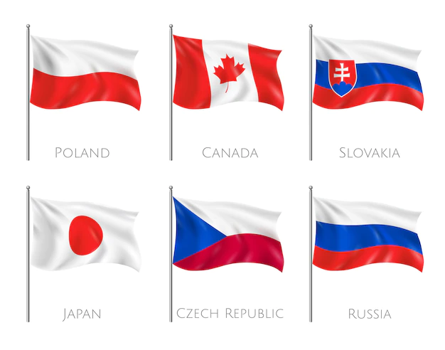 Free Vector | Official flags set with poland and canada flags realistic isolated