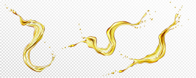 Free Vector | Oil, orange or lemon juice splashes, liquid yellow drink streams with drops.