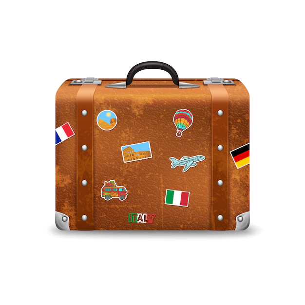 Free Vector | Old style voyage suitcase with travel stickers