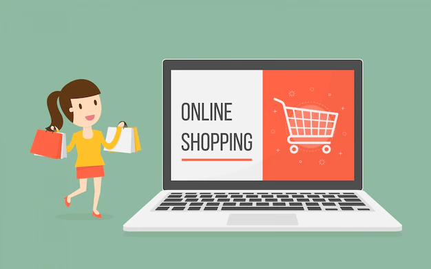 Free Vector | Online shopping with woman character