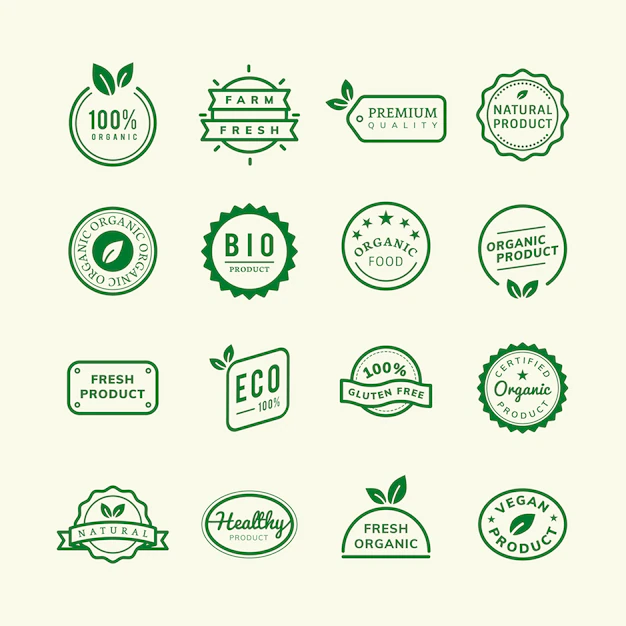 Free Vector | Organic product stamp emblems set illustration