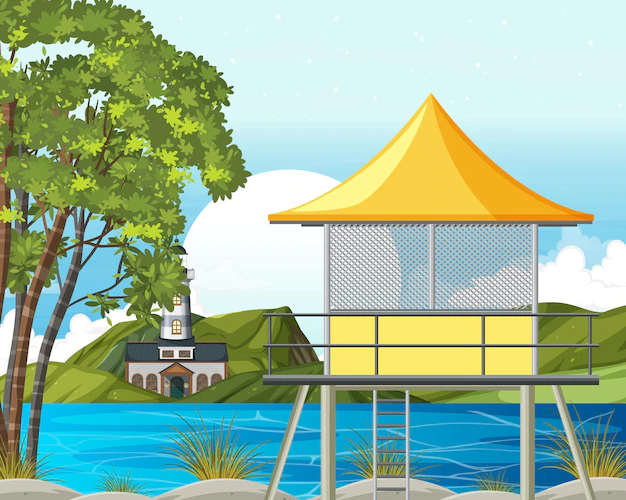 Free Vector | Outdoor scene with lifeguard tower