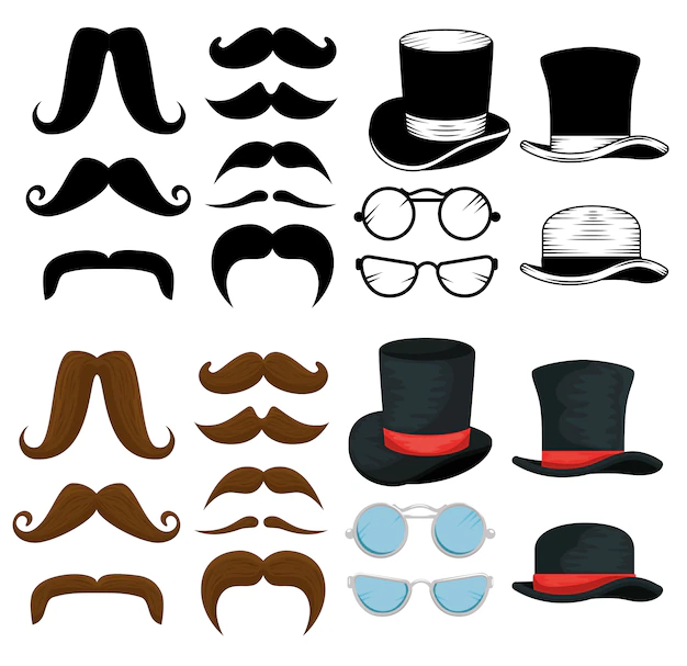 Free Vector | Pack of male hats, moustaches and glasses