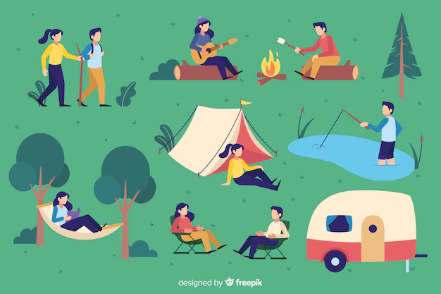 Free Vector | Pack of people camping flat design