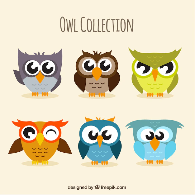 Free Vector | Pack of six funny owls in flat design