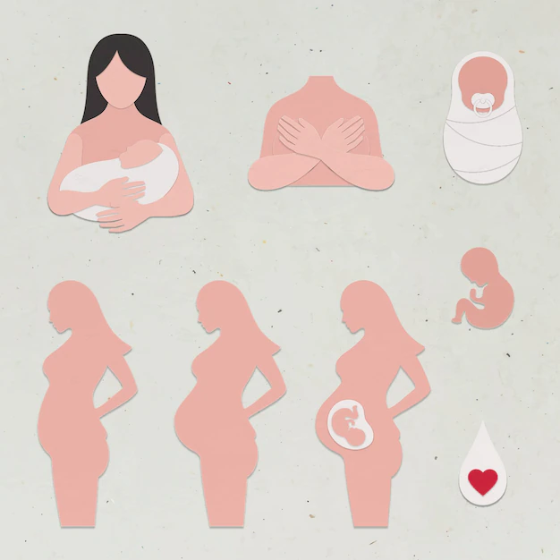Free Vector | Paper craft pregnant woman and baby character set