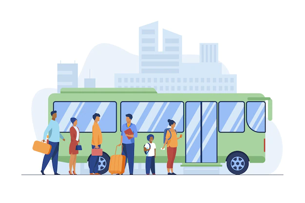 Free Vector | Passengers waiting for bus in city. queue, town, road flat vector illustration. public transport and urban lifestyle