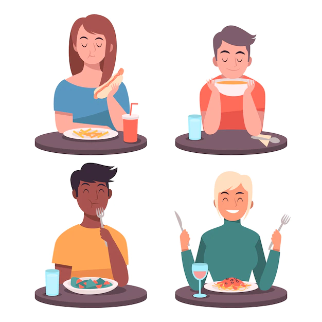 Free Vector | People eating food illustrated