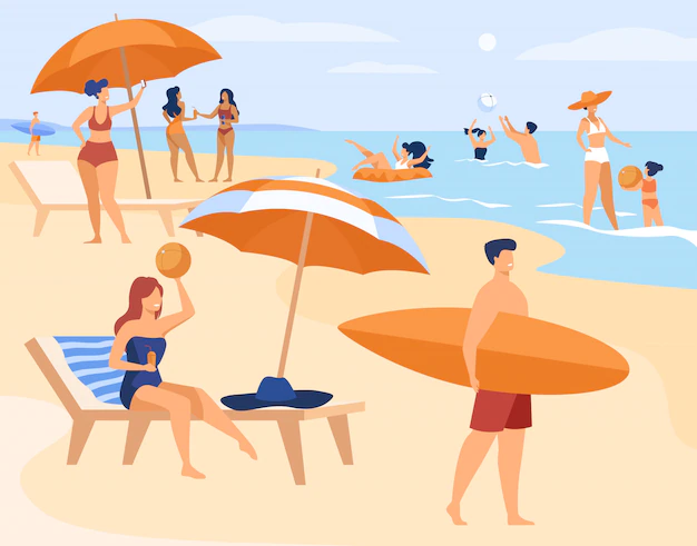 Free Vector | People resting on sea beach in summer