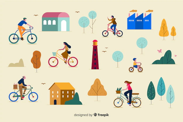 Free Vector | People riding bicycles in the park