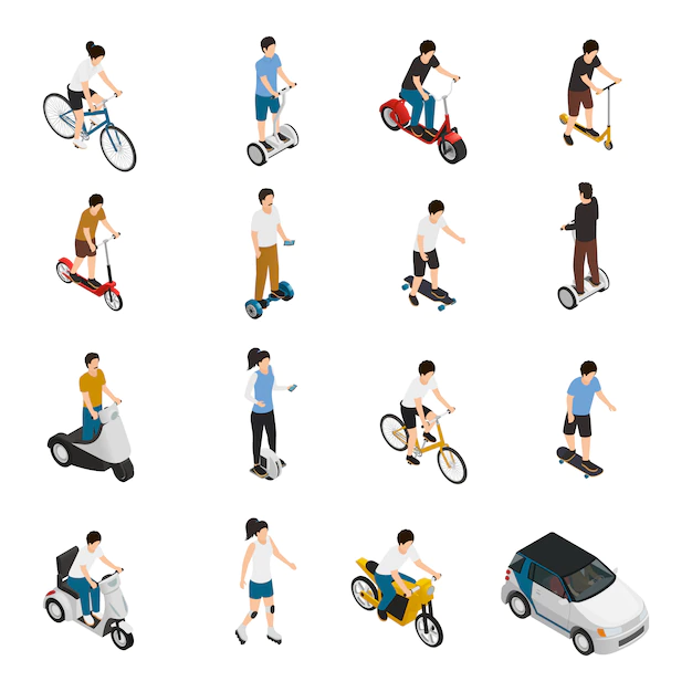 Free Vector | People riding personal eco vehicles
