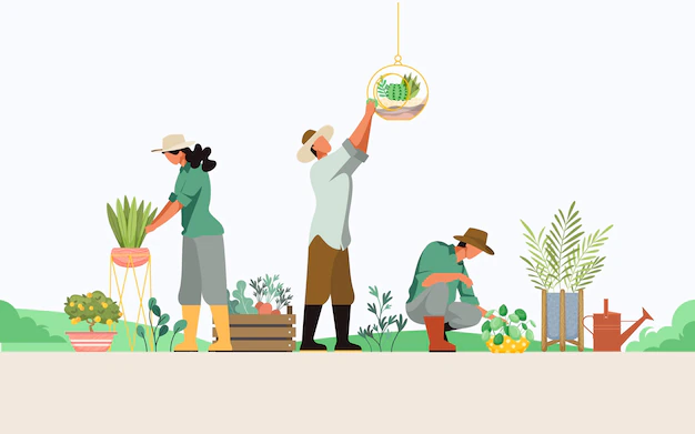 Free Vector | People taking care of plants flat design